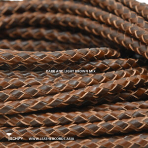 braided round leather cord 6mm dark brown