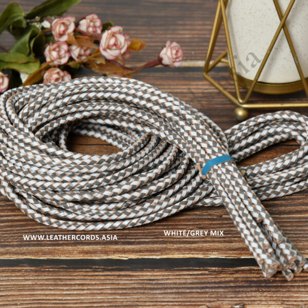 white grey mix braided bolo leather cord