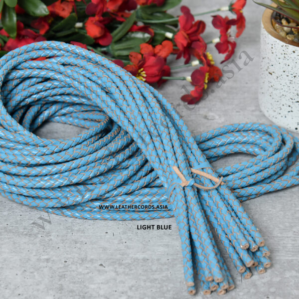 braided leather cord light blue