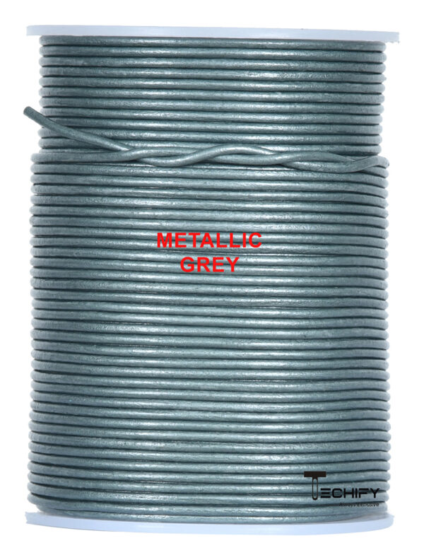 round leather cord metallic grey