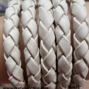 White leather cord nappa braided bolo